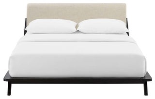 Luella Queen Upholstered Fabric Platform Bed, Walnut Beige