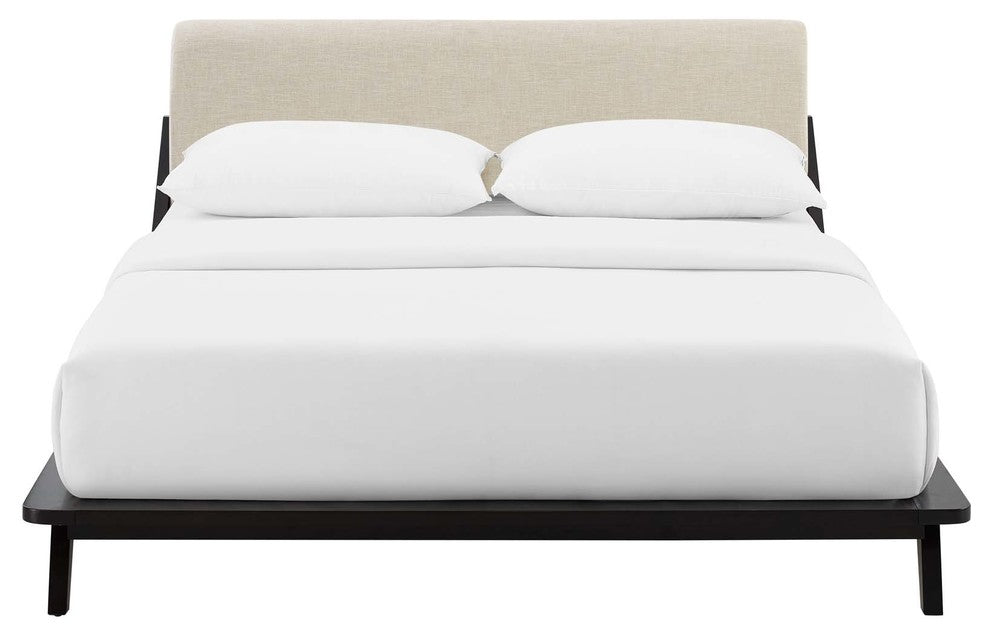 Luella Queen Upholstered Fabric Platform Bed, Walnut Beige