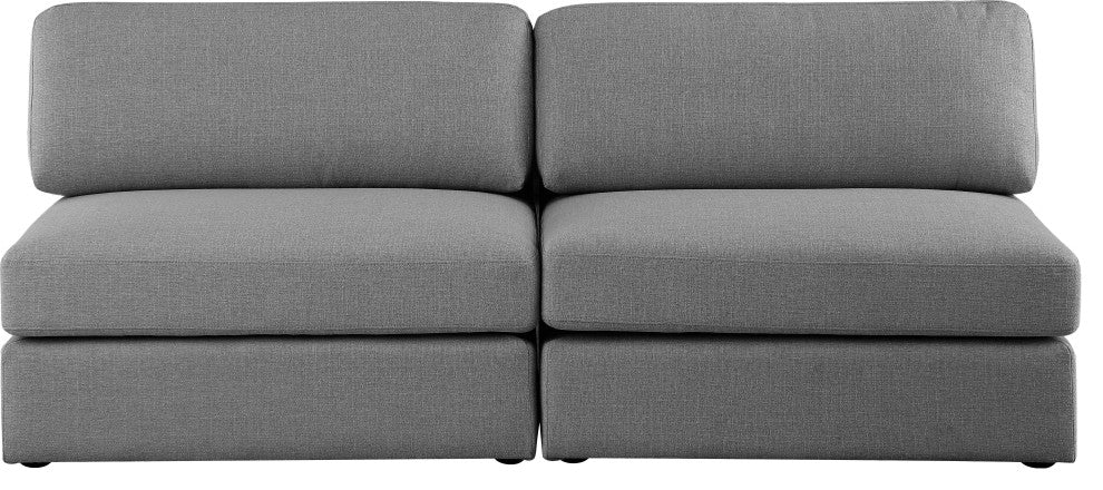 Beckham Linen Textured Fabric Upholstered 2-Piece Modular Sofa, Grey