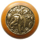 Jungle Patrol Wood Knob, Antique Brass, Maple Wood Finish, Antique Brass