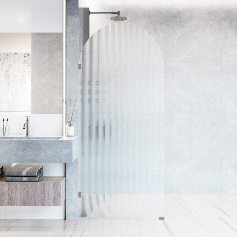 VIGO Arden 34" W x 78" H Frameless Fixed Shower Screen, Stainless Steel, Fluted Glass