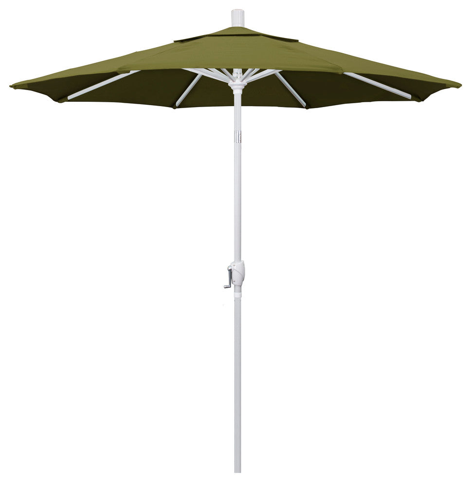 7.5' Matted White Push-Button Tilt Crank Aluminum Umbrella, Palm Pacifica