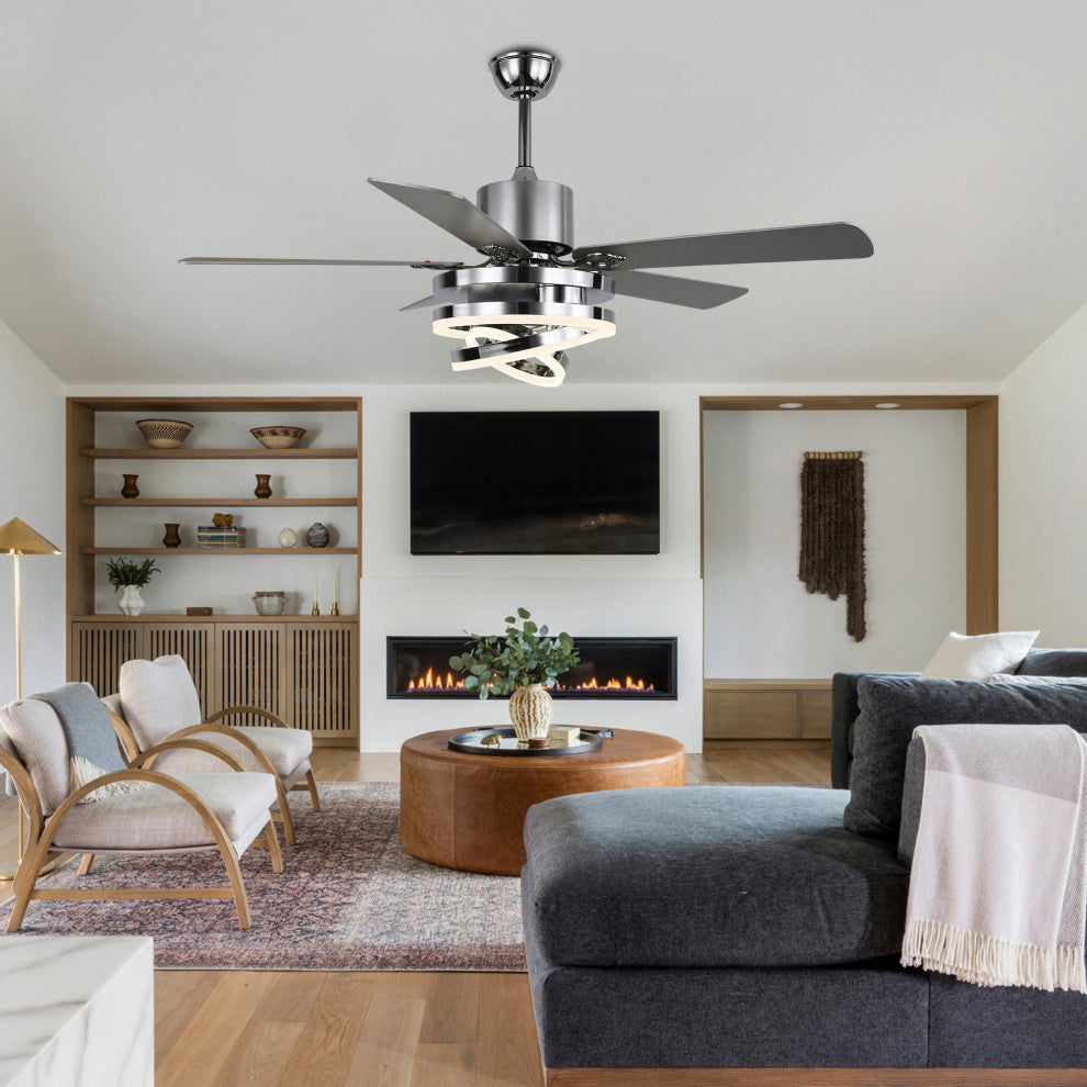 52" Ceiling Fan with Adjustable LED Light Kit, 3 Color Tone 6 Fan Speed, Chrome