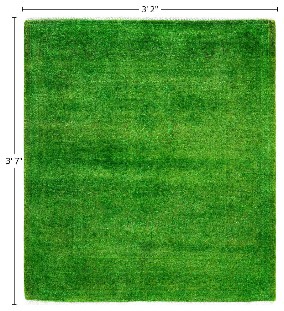 Overdyed One-of-a-Kind Hand-Knotted Area Rug Green, 3' 2" x 3' 7"