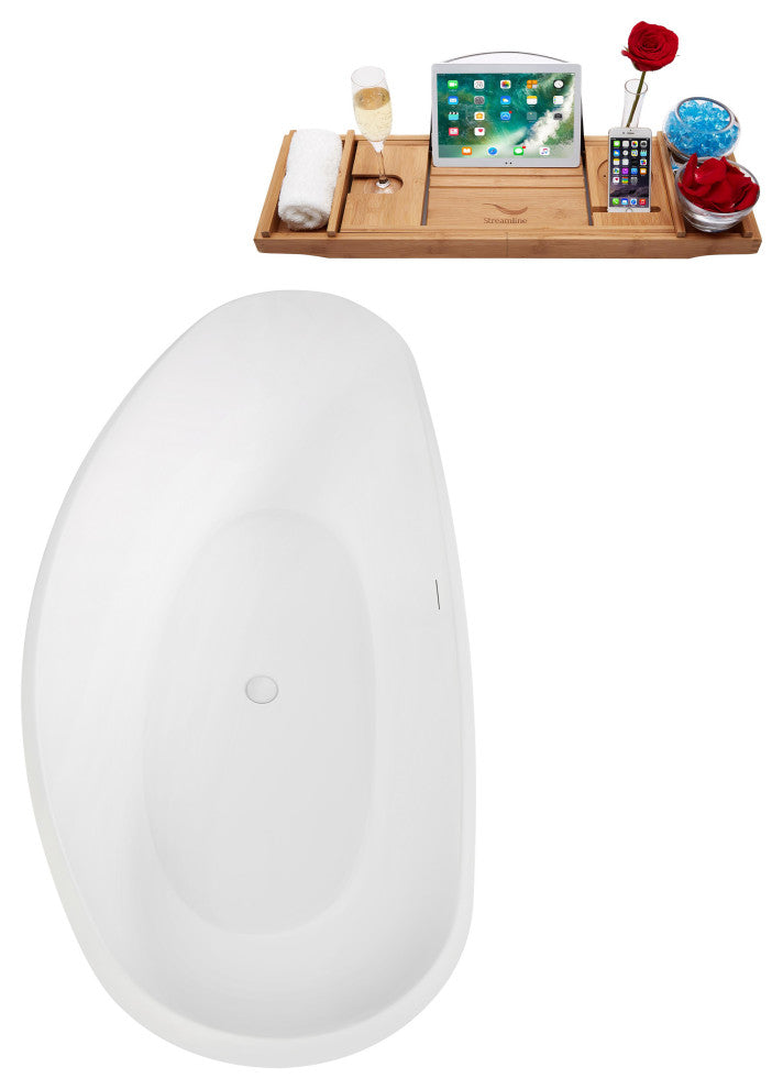 75" Streamline B-512-238-WH Freestanding Tub, Tray, Drain in Glossy White