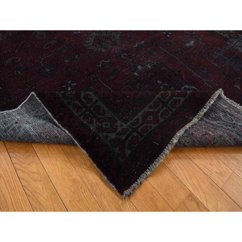 Red Overdyed Dark Persian Bakhtiar Handmade Wool Wide and Long Rug, 5'4"x9'5"