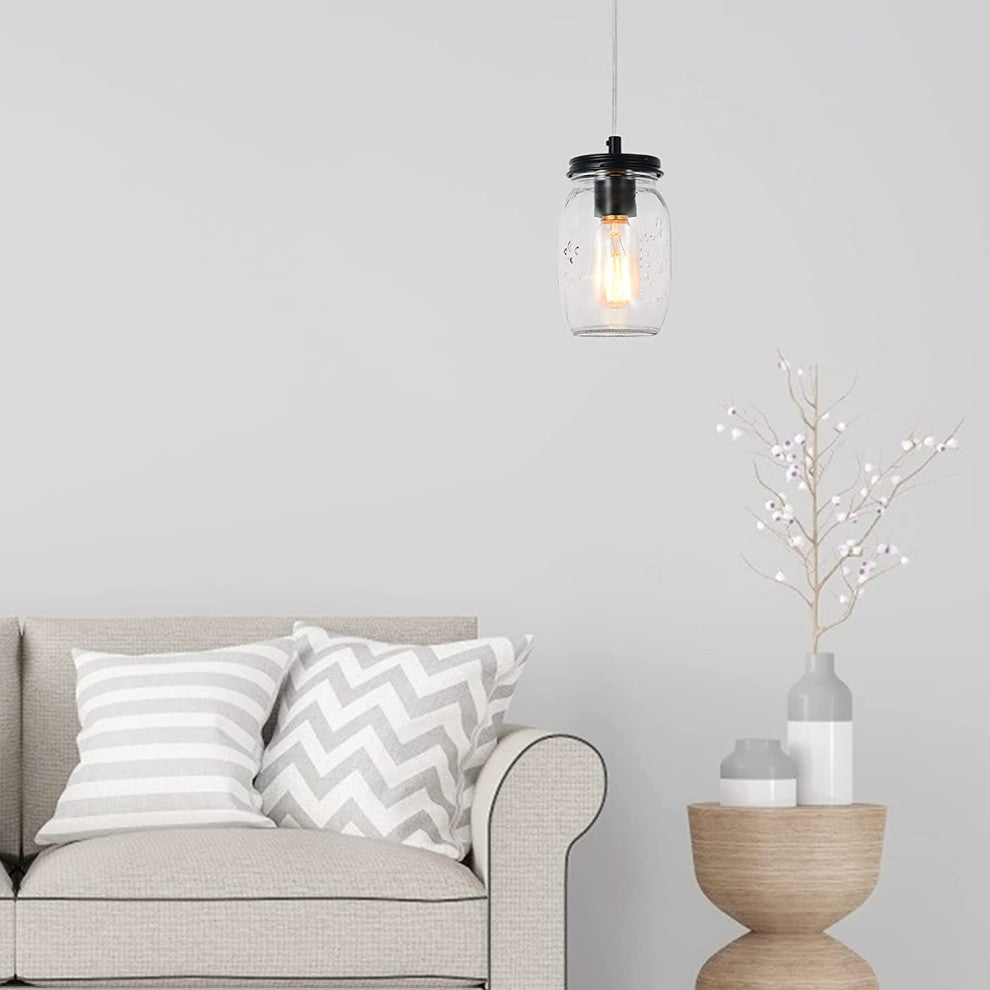 Mason Jar Glass Pendant Light Fixture Plug in Hang Lamp
