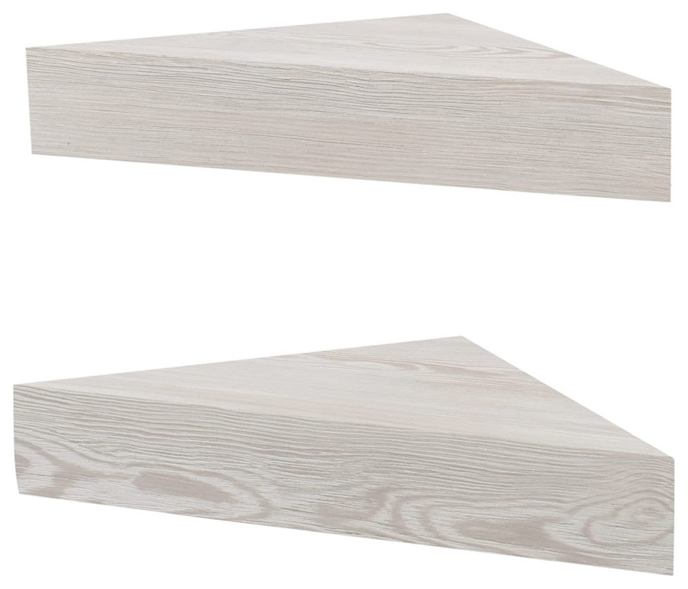 Set of Two Chunky Floating Triangle Corner Shelves, 11.8" x 11.8"? x 2.8"