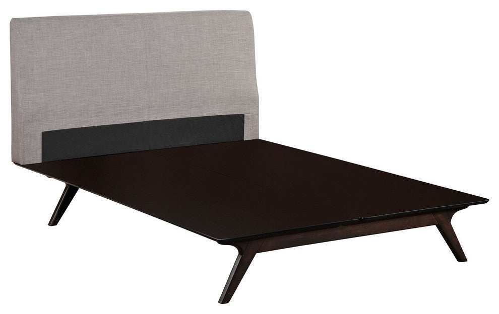Modern Contemporary Queen Size Bed, Gray, Fabric, Wood