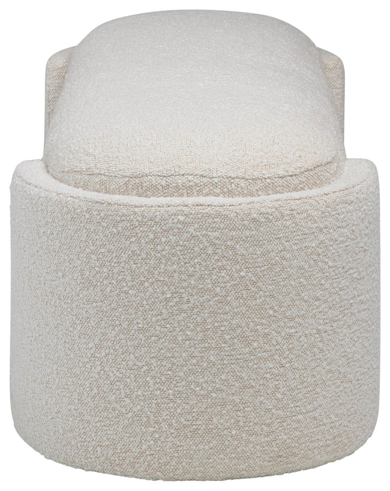 Shawn Boucle Round Bench With Round Half-Bezel Foot, Off-White