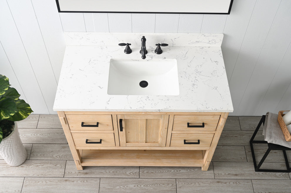Harvey Farmhouse Bathroom Sink Vanity - Teak White, 42"