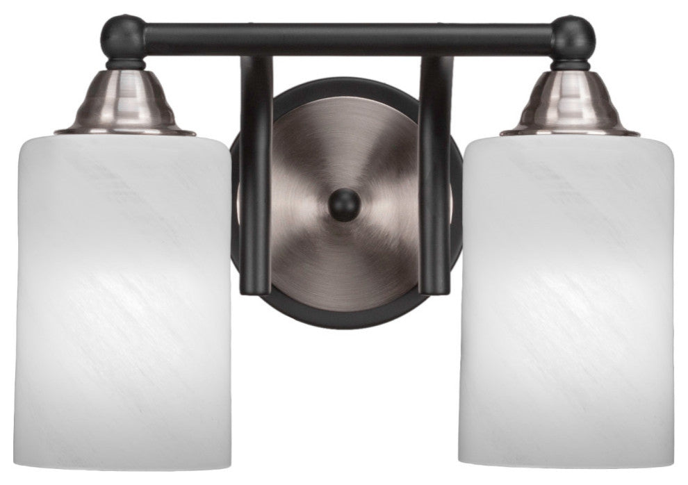 Paramount 2-Light Bath Bar, Matte Black & Brushed Nickel, 4" White Marble Glass