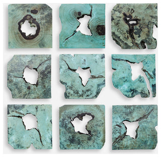 Uttermost 04359 Bahati Set of (9) 16" Tall Wood Wall Sculptures - Blue Green