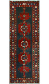 Fine Vintage Distressed Vidal Charcoal/Red Runner, 3'6 x 9'11