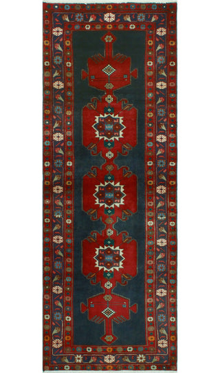 Fine Vintage Distressed Vidal Charcoal/Red Runner, 3'6 x 9'11