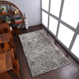 HAND TUFTED SHAG POLYESTER ECO-FRIENDLY AREA RUGS -Gray White Color,Solid Design