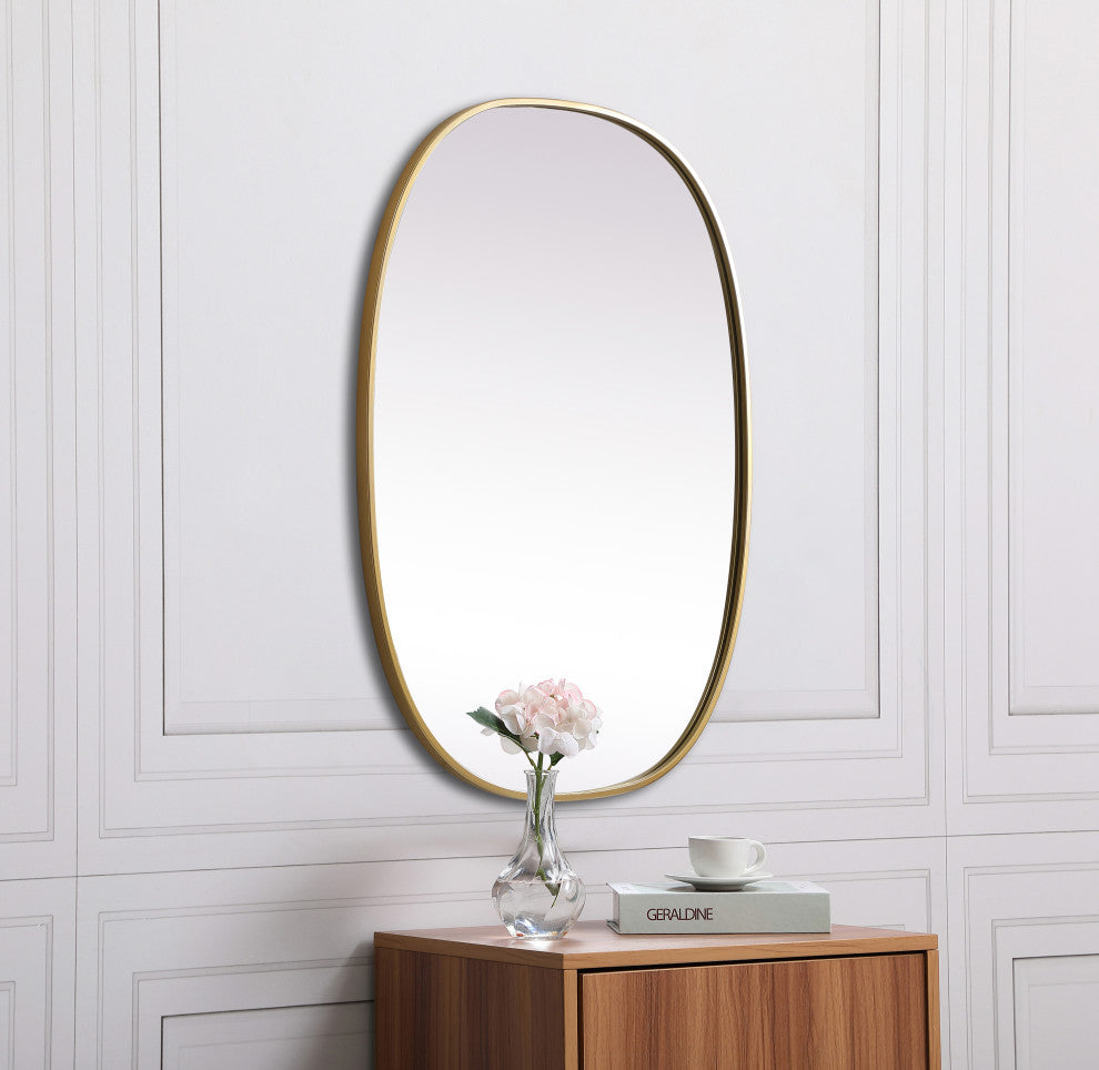 Metal Frame Oval Mirror 27X36 Inch, Brass