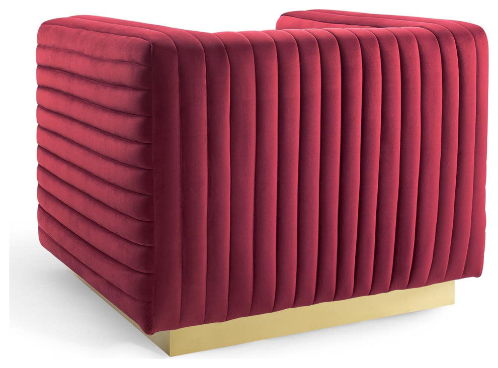 Tufted Armchair Accent Chair, Velvet, Red, Modern, Living Lounge Hospitality