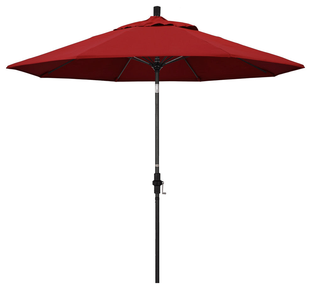 9' Matted Black Collar Tilt Lift Fiberglass Rib Aluminum Umbrella, Pacifica, Red
