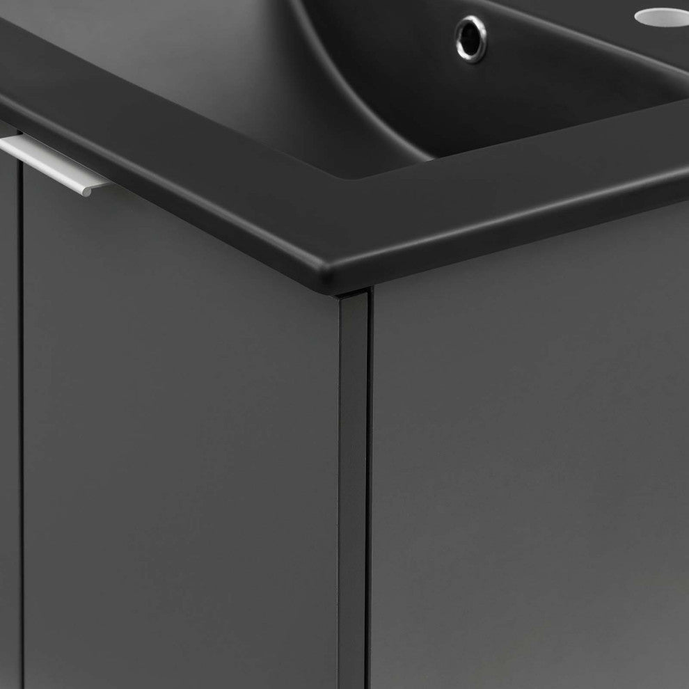 Sink Vanity Cabinet, Wall Mounted, Melamine, Gray Black, Modern, Bathroom