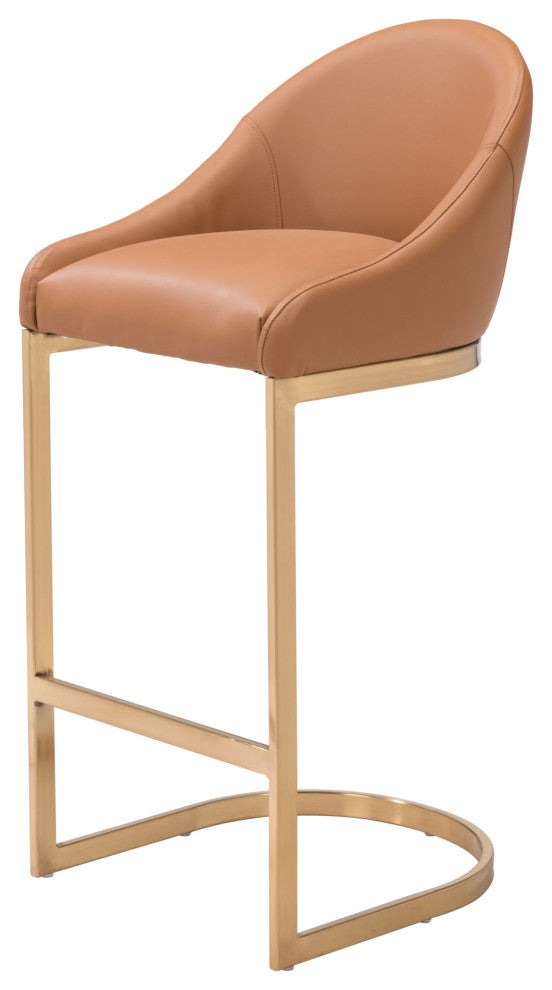 Bar Stool Chair Barstool, Faux Vinyl Leather, Steel, Tan, Gold, Cafe Bistro