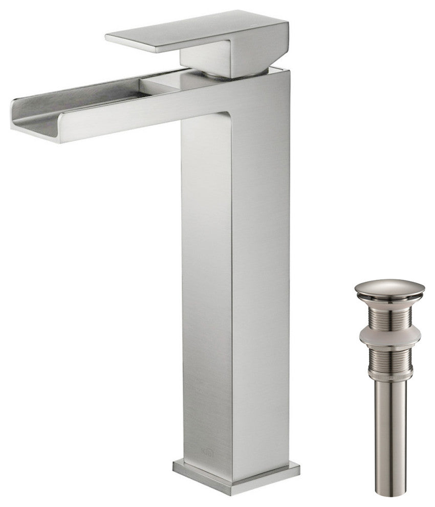 Waterfall Single Handle Vessel Sink Faucet KBF1005, Brushed Nickel, W/ Drain