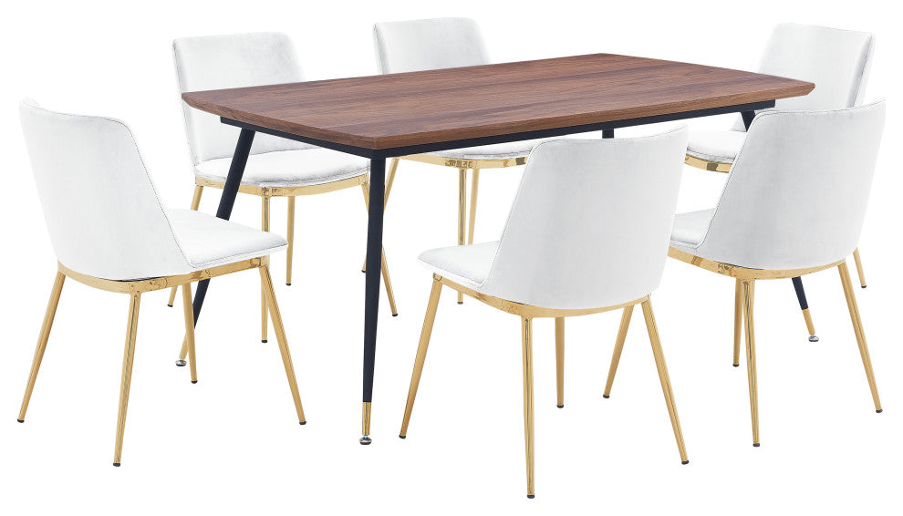 Messina White Velvet 7-Piece Rectangular Dining Set