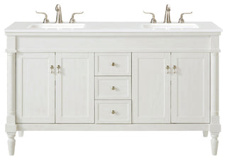 Home Living 60" Single Vanity, Antique White With Engineered Marble Top