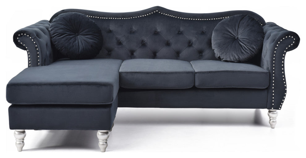Hollywood Velvet Tufted sofa With Reversible Chaise, Black