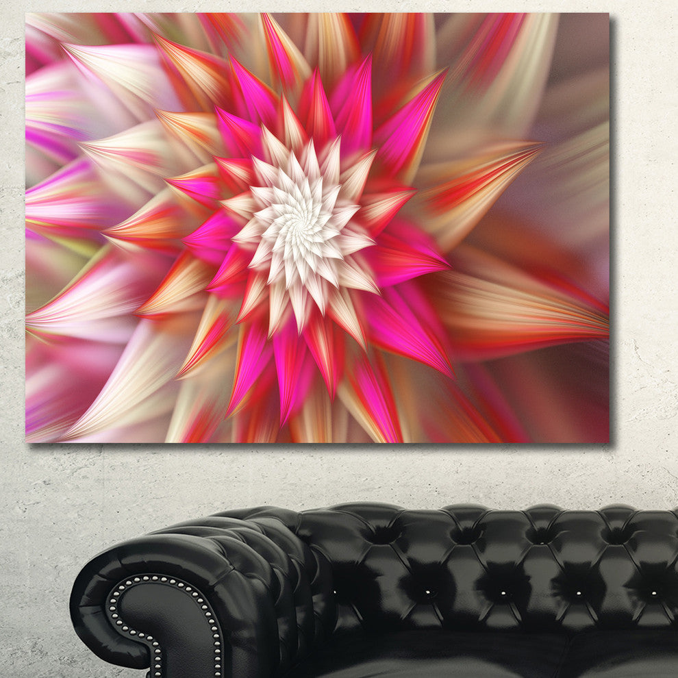 Pink Exotic Fractal Flower, Oversized Abstract Canvas Art Print, 60x40