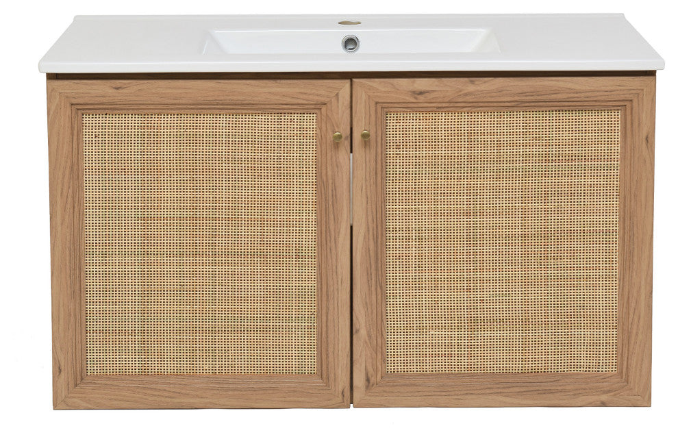 Classe 36" Wall-Mounted Bathroom Vanity, Oak