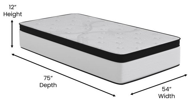 Capri Extra Firm 12 Inch CertiPUR-US Certified Hybrid Pocket Mattress, White, Twin