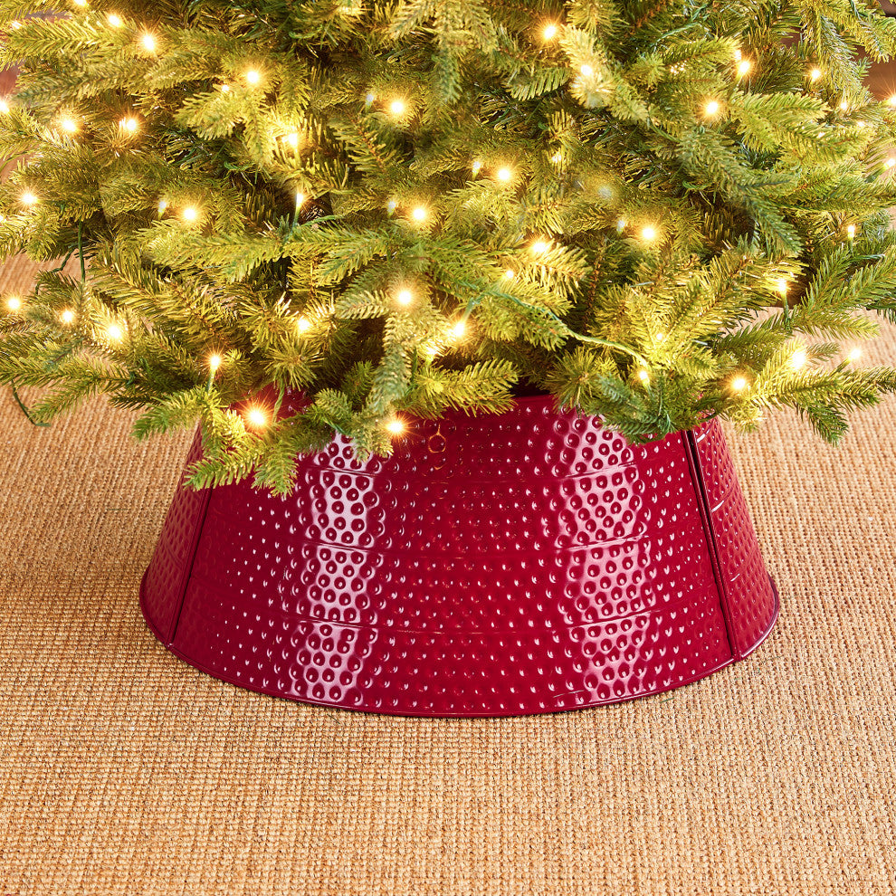 Red Hammered Metal Tree Collar, 22"D