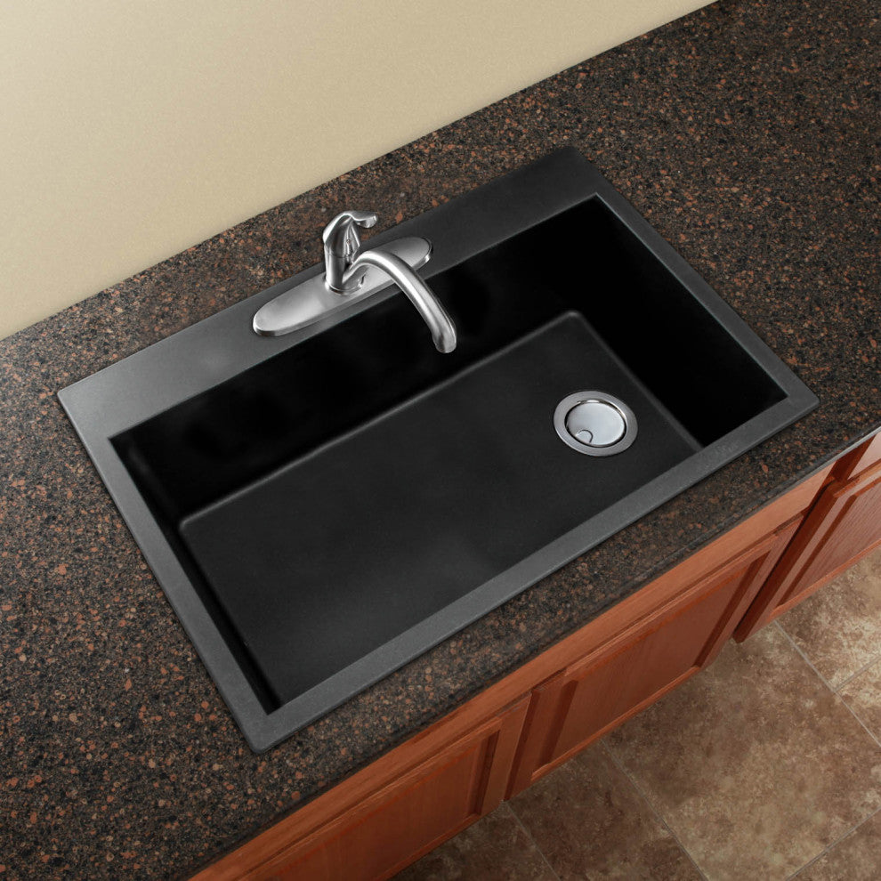 Radius Granite 33-in Drop-In Kitchen Sink Kit in Black