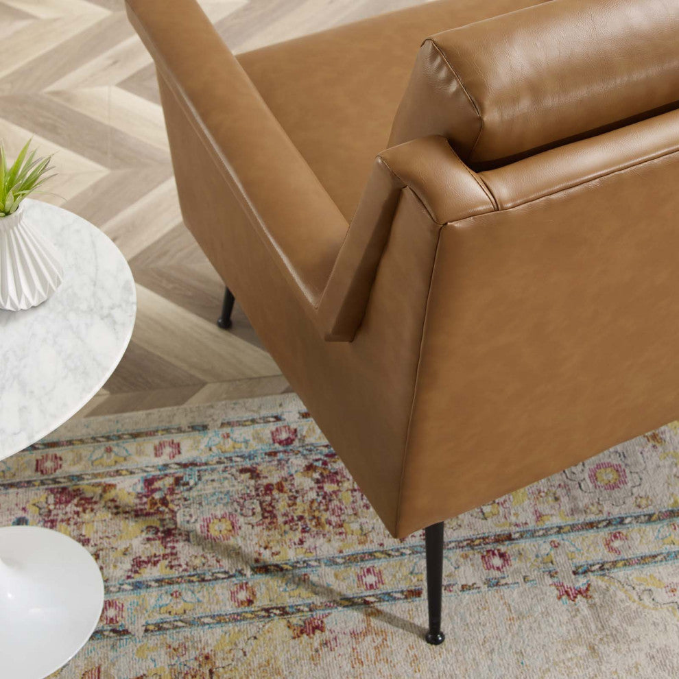 Armchair Accent Chair, Faux Vegan Leather, Black Tan, Modern, Lounge Hospitality