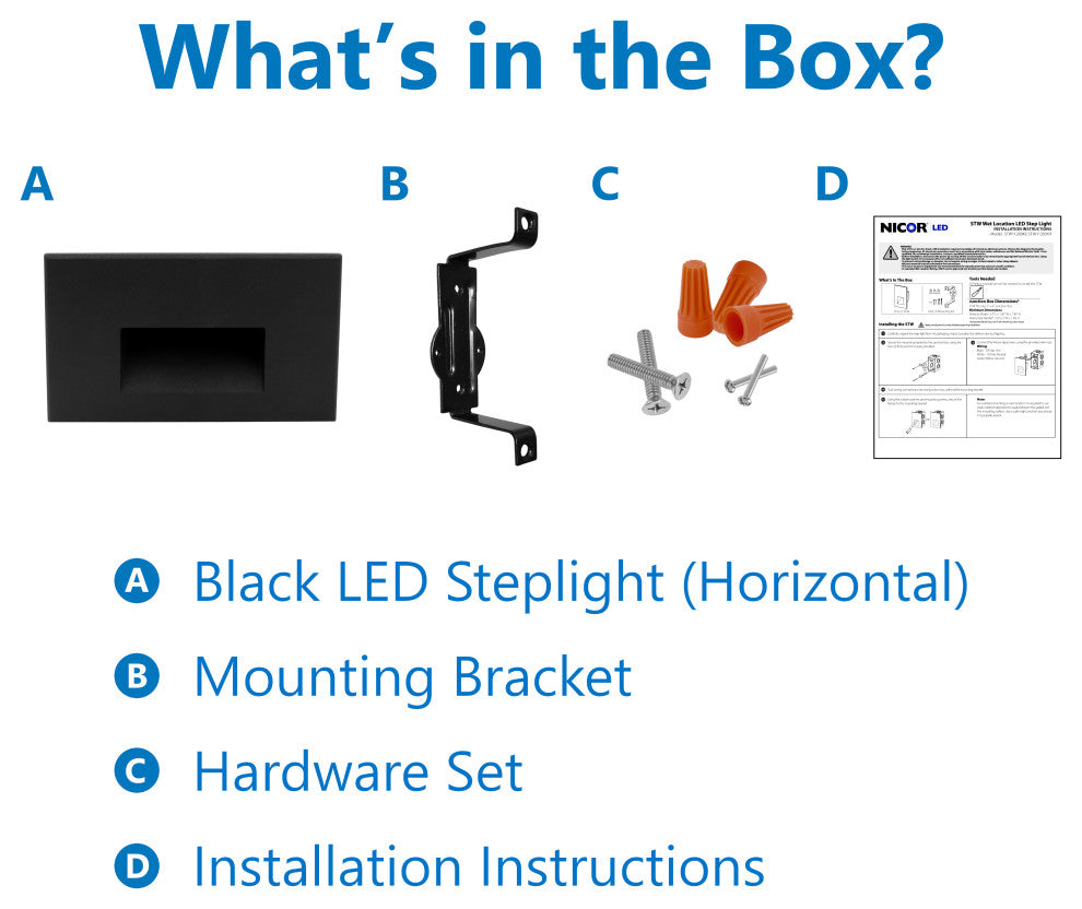 STW Series Horizontal Wet Location LED Step Light, Black