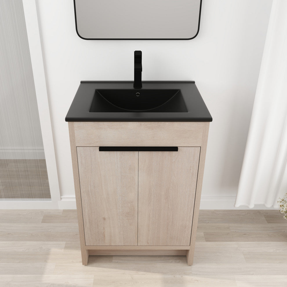 24 Inch Plywood Freestanding Bathroom Vanity With Doors and Adjustable Shelf