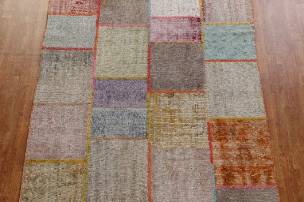 Vintage Patchwork Turkish Area Rug Hand-tufted Wool Carpet 7x10
