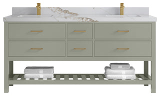 Parker 72" Double Sink Bath Vanity, Evergreen 2" Calacatta Gold