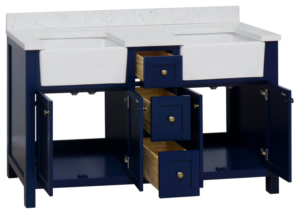 Yorkshire 60" Bathroom Vanity, Royal Blue, Engineered Marble, Double