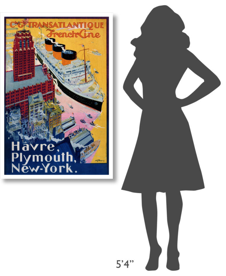 "Transatlantique-French Line / Paris-Havre-New York" Paper Art, 29"x42"