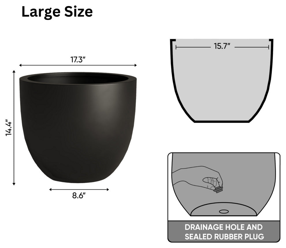 DTY Signature Mount Belford 1-piece Fiberstone Planter, Black, Large