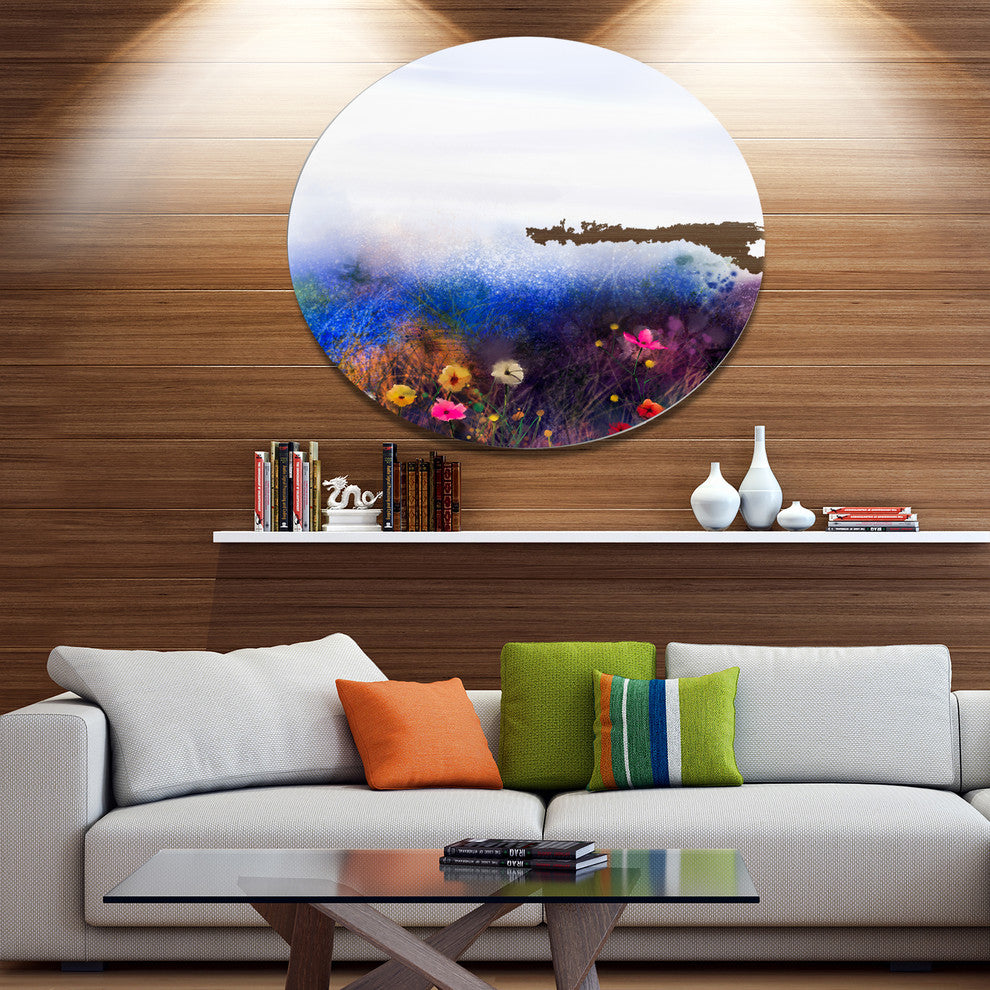 Watercolor Painting Flower In Meadow, Flower Disc Metal Wall Art, 36"