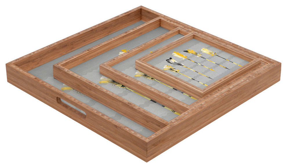 Deny Designs Iveta Abolina Gray Yellow Feathers Square Tray