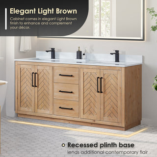 Anais Vanity Grain White Engineered Stone Countertop, Light Brown, 72", With Mirror