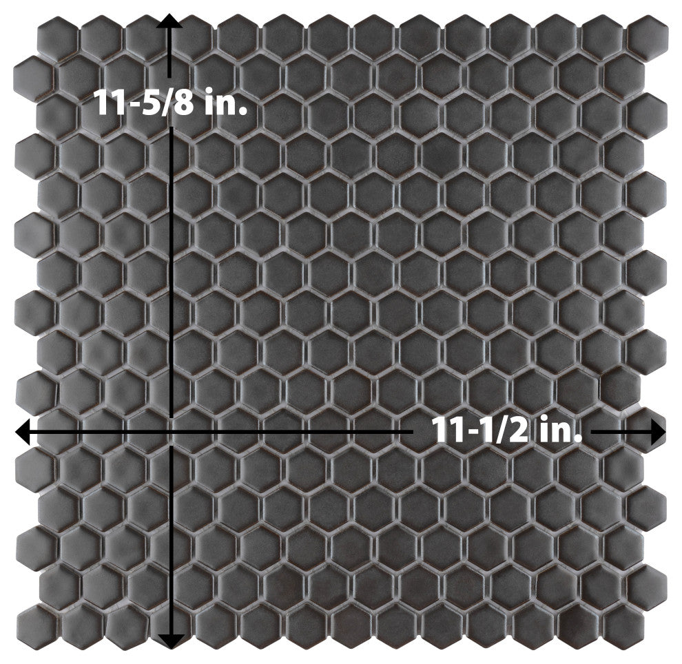 Colmena Hex Porcelain Floor and Wall Mosaic Tile, Matte Gunmetal