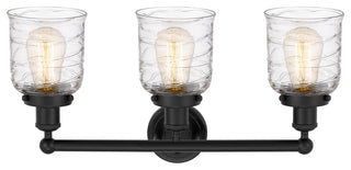 Edison Small Bell 25" Bath Vanity Light, Matte Black, Deco Swirl Shade
