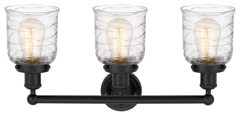 Edison Small Bell 25" Bath Vanity Light, Matte Black, Deco Swirl Shade
