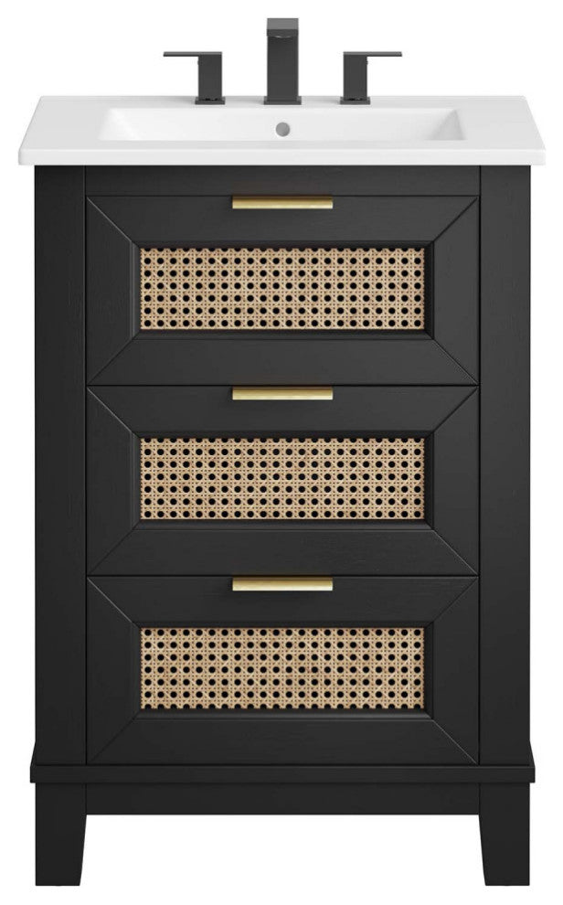 Dixie 24" Solid Wood Bathroom Vanity, Black White