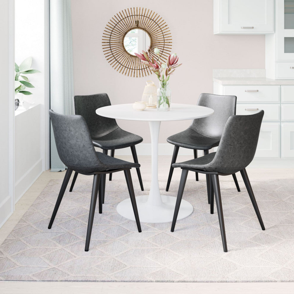 Dining Chair, Set of 2, Faux Vinyl Leather, Steel, Vintage Black, Cafe Bistro